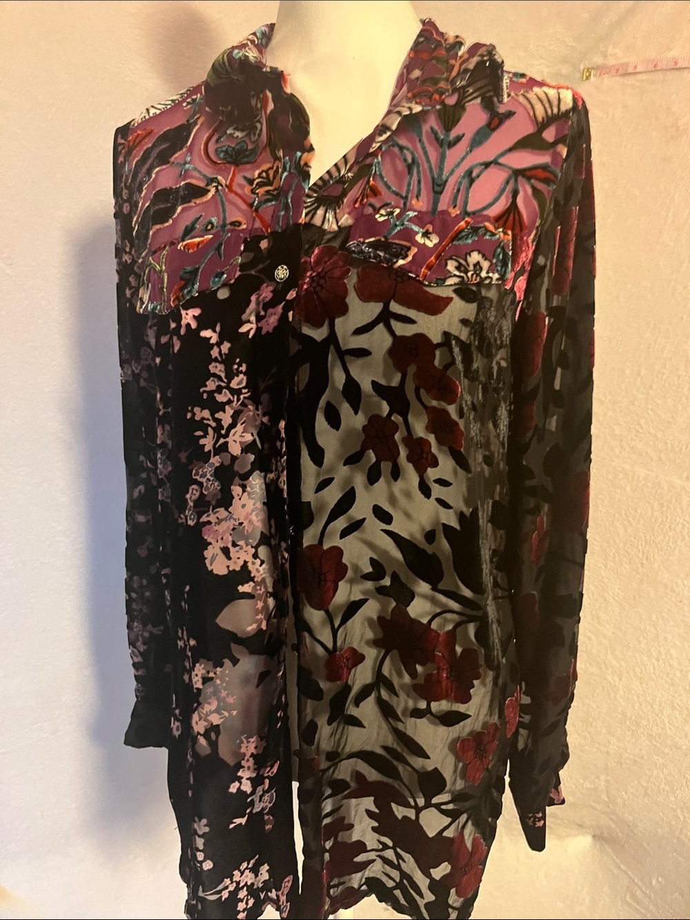 Adore Velvet Floral Button-Down Shirt - Black, Burgundy & Pink